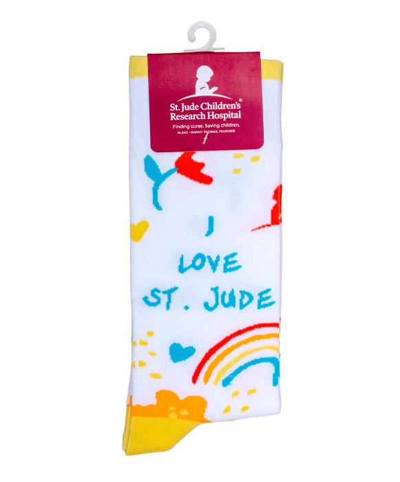 I Love St. Jude Socks - Rainbow and Flowers